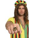 Anillo de Marihuana Dorado y Negro con Hoja de Cannabis para Disfraz Rastafari