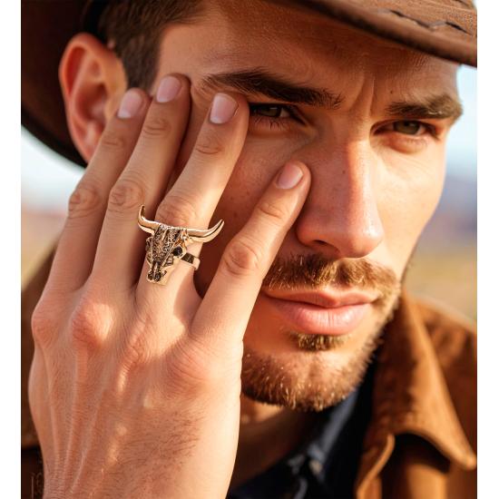 Anillo Dorado Calavera de Búfalo