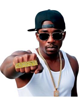 Anillo dorado “GANGSTA” – Accesorio Hip Hop/Rapero para Disfraces (Talla Única)