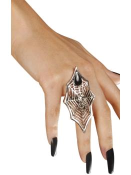 Anillo Gótico Araña y Telaraña  Piedra Negra.