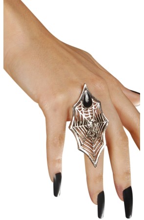 Anillo Gótico Araña y Telaraña  Piedra Negra.