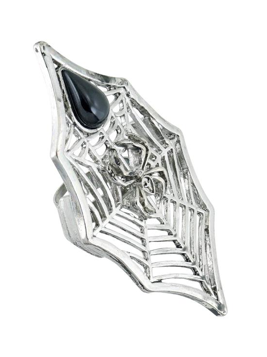 Anillo Gótico Araña y Telaraña  Piedra Negra.