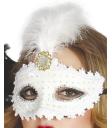 Antifaz de color blanco con pluma