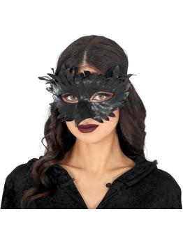 Antifaz de Plumas con Pico Negro Cuervo