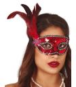 Antifaz Rojo lentejuelas con Pluma