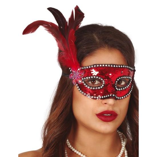 Antifaz Rojo lentejuelas con Pluma Antifaz Rojo lentejuelas con Pluma