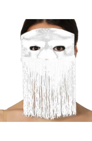 Antifaz Seda con Flecos Blanco