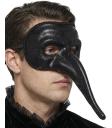 Antifaz Veneciano Negro con Glitter y Nariz Larga para Adultos