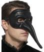 Antifaz Veneciano Negro con Glitter y Nariz Larga para Adultos