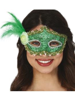 Antifaz Verde con Pluma