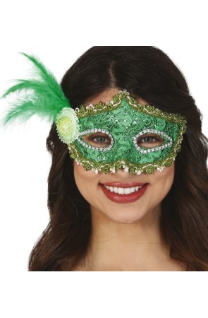 Antifaz Verde con Pluma