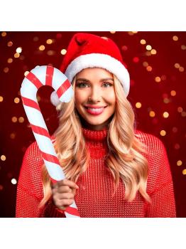 Bastón de Navidad Hinchable (90 cm) - Blanco y Rojo