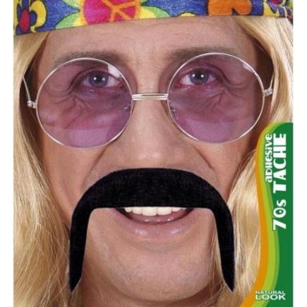 Bigote Negro años 70 con adhesivo.