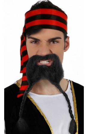 Bigote Negro con trenzas disfraz