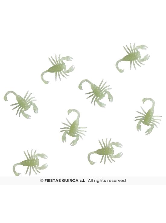 Bolsa 8 escorpiones glow in the dark, 5 cms.