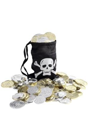Bolsa de monedas pirata, negro, con monedas
