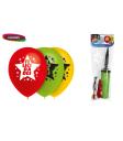 Bolsa Solapa 10 globos “felicidades” + inflador manual doble acc