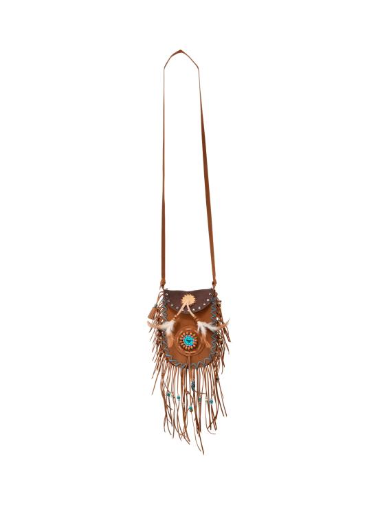 Bolso Indio Marrón con Flecos y Plumas