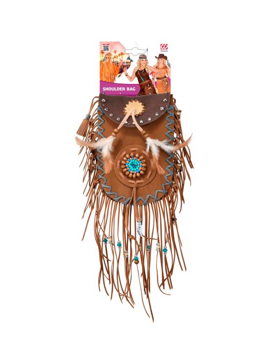 Bolso Indio Marrón con Flecos y Plumas