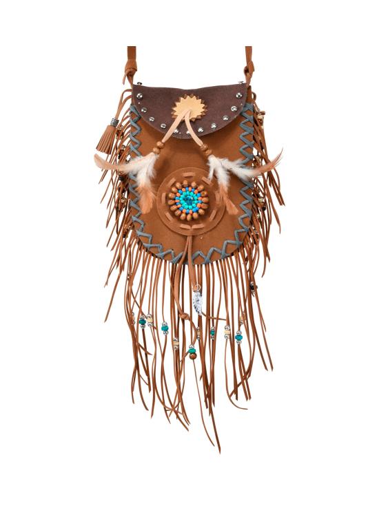 Bolso Indio Marrón con Flecos y Plumas