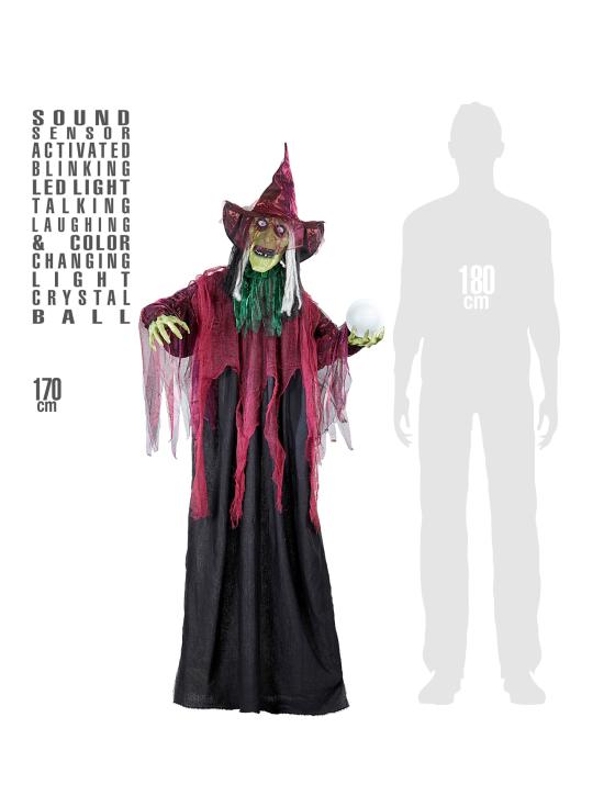 Bruja animada parlante con luz 183 cm