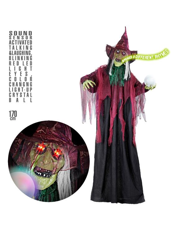 Bruja animada parlante con luz 183 cm