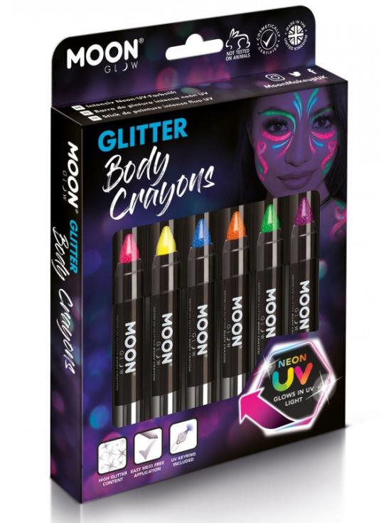 Caja de crayones corporales con purpurina UV de neón
