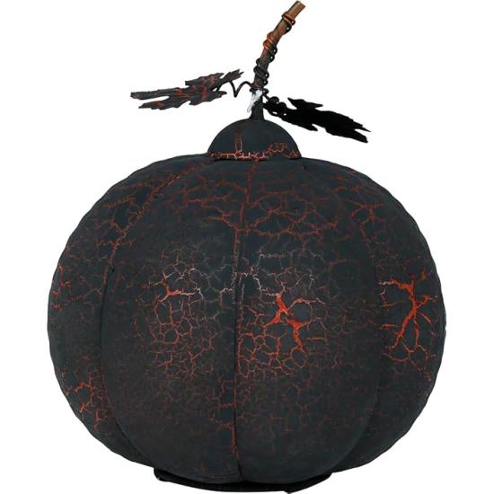 Calabaza Negra y Naranja con Luz (20 cm) - Decoración Metálica para Halloween y Fiestas Temáticas - Ideal para Celebraciones de Terror y Ocasiones Especiales - Negro y Naranja