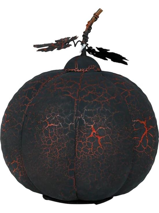 Calabaza Negra y Naranja con Luz (20 cm) - Decoración Metálica para Halloween y Fiestas Temáticas - Ideal para Celebraciones de Terror y Ocasiones Especiales - Negro y Naranja
