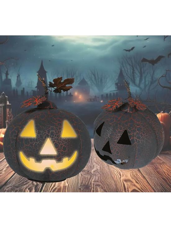 Calabaza Negra y Naranja con Luz (20 cm) - Decoración Metálica para Halloween y Fiestas Temáticas - Ideal para Celebraciones de Terror y Ocasiones Especiales - Negro y Naranja