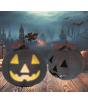 Calabaza Negra y Naranja con Luz (20 cm) - Decoración Metálica para Halloween y Fiestas Temáticas - Ideal para Celebraciones de Terror y Ocasiones Especiales - Negro y Naranja