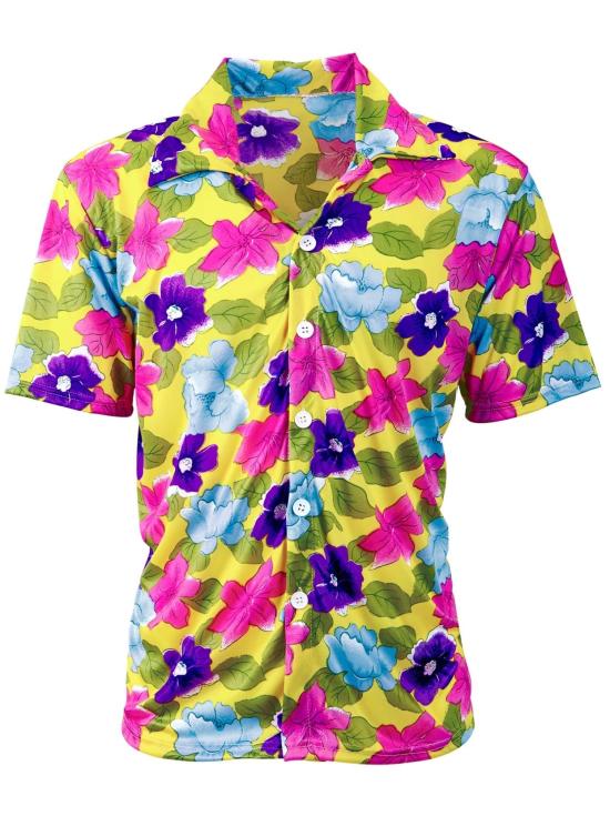 Camisa Hawaiana Flores Amarilla