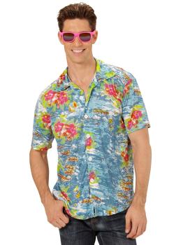 Camisa Hawaiana Flores Azul Claro