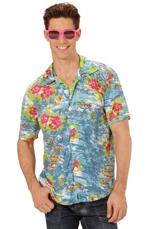 Camisa Hawaiana Flores Azul Claro