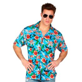 Camisa Hawaiana Flores Turquesa