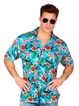 Camisa Hawaiana Flores Turquesa