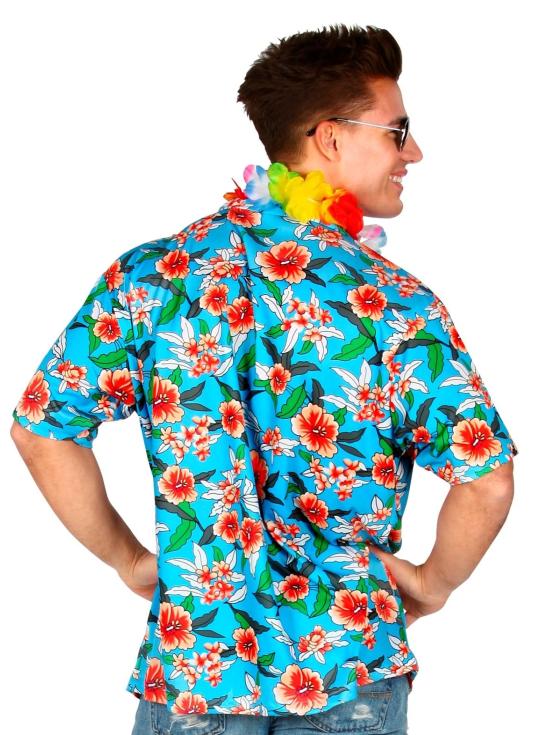 Camisa Hawaiana Flores Turquesa