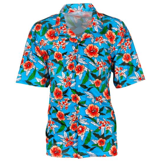 Camisa Hawaiana Flores Turquesa