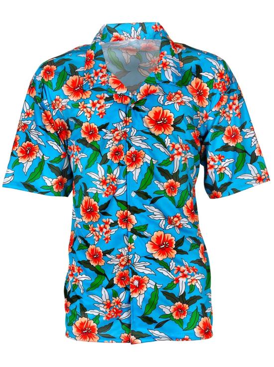 Camisa Hawaiana Flores Turquesa