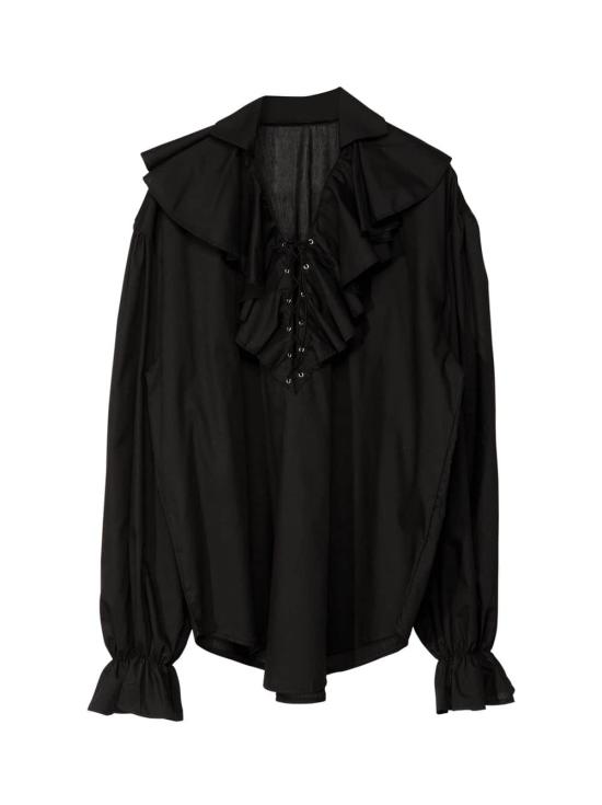 Camisa Pirata/Renacentista Hombre color Negra .