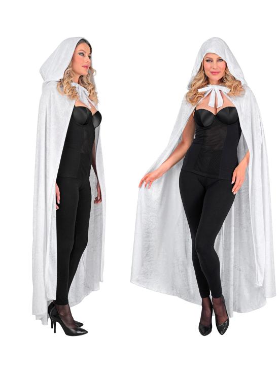 Capa con capucha de terciopelo blanco – 140 cm