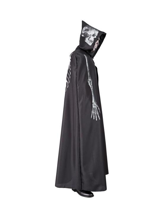 Capa de esqueleto con capucha para adulto, 150 cm, disfraz para Halloween