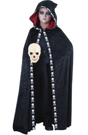 Capa Negra Capucha Calaveras .