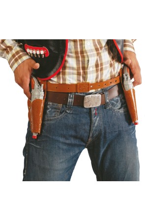 Cartucheras Dobles con Dos Pistolas para Disfraces.