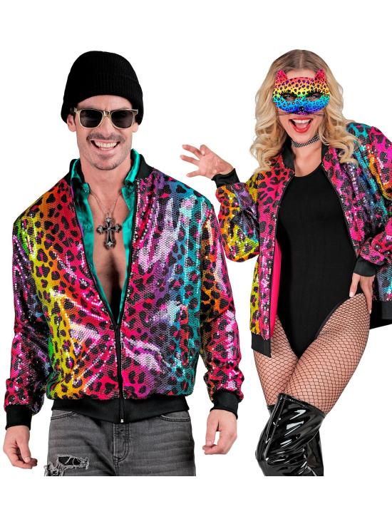 Cazadora Bomber de Lentejuelas en color Leopardo Arcoiris