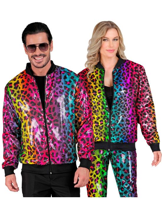 Cazadora Bomber de Lentejuelas en color Leopardo Arcoiris