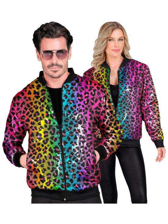 Cazadora Bomber de Lentejuelas en color Leopardo Arcoiris