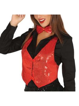 Chaleco Lentejuelas Mujer Rojo Talla única.