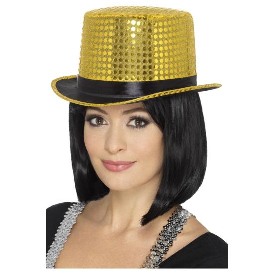 Chistera con lentejuelas, oro, con borde interior elástico