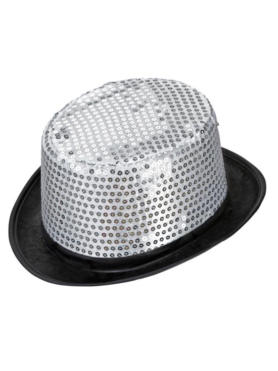 Chistera de color Plata con Lentejuelas para Adulto